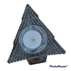 Avon Glistening Tree Glass Christmas Ribbed Tealight Votive Candle Holder VTG